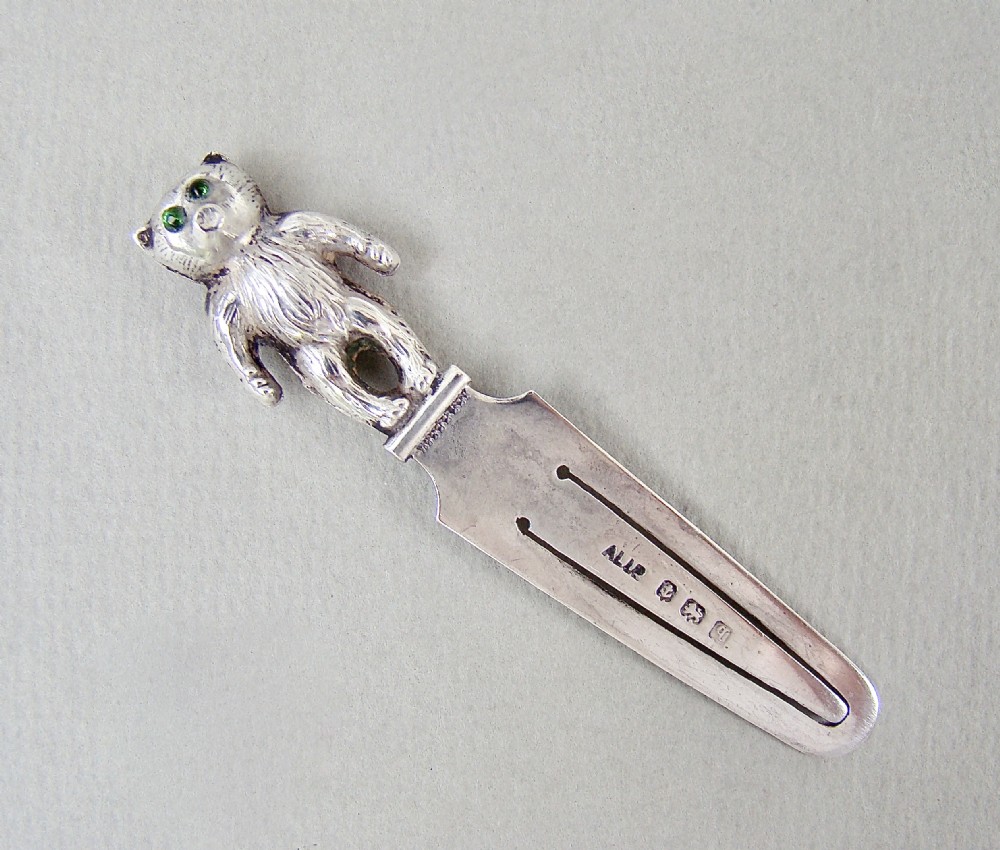 RARE GEORGE V SILVER TEDDY BEAR BOOKMARK BY ADIE & LOVEKIN, BIRMINGHAM 1915
