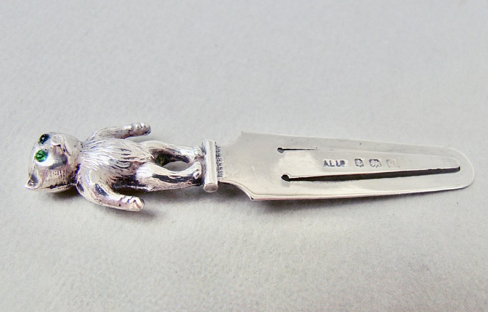 RARE GEORGE V SILVER TEDDY BEAR BOOKMARK BY ADIE & LOVEKIN, BIRMINGHAM 1915 View V