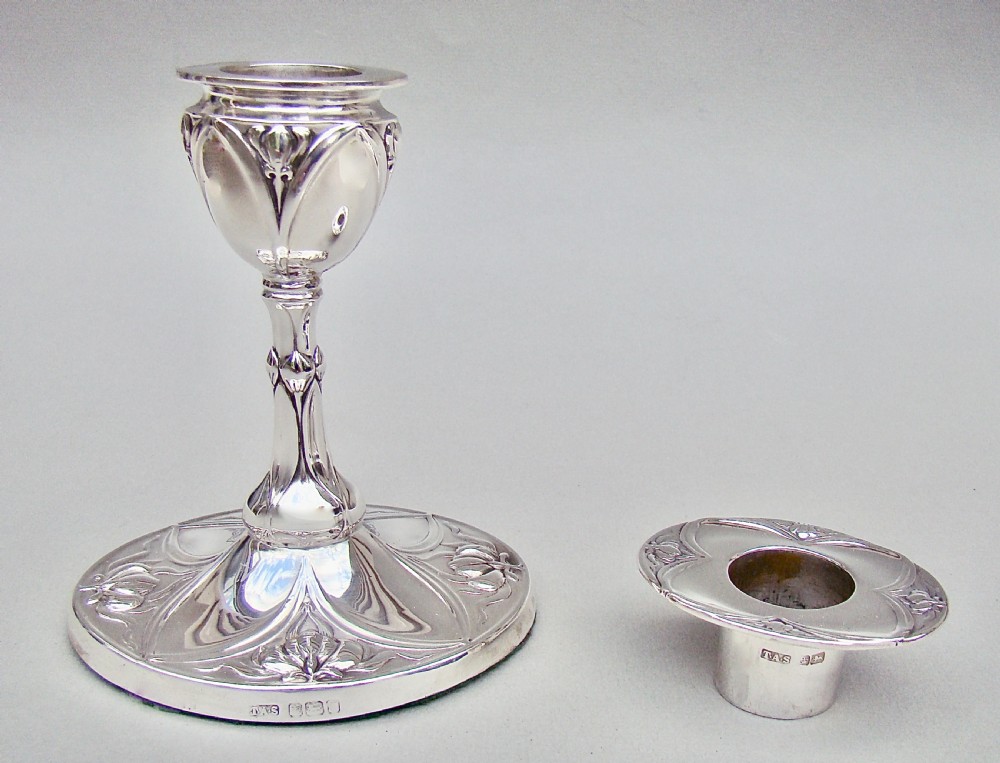 ELEGANT ART NOUVEAU SILVER CANDLESTICK BY THOMAS, A. SCOTT, SHEFFIELD 1905
 View II