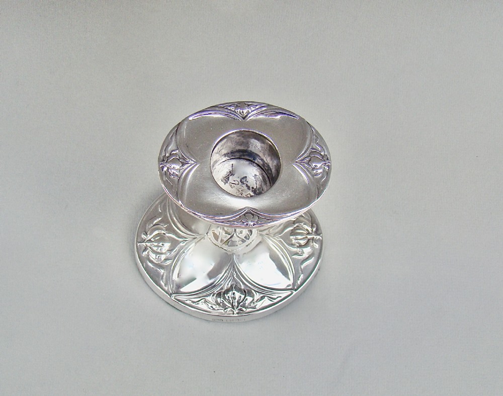 ELEGANT ART NOUVEAU SILVER CANDLESTICK BY THOMAS, A. SCOTT, SHEFFIELD 1905
 View III