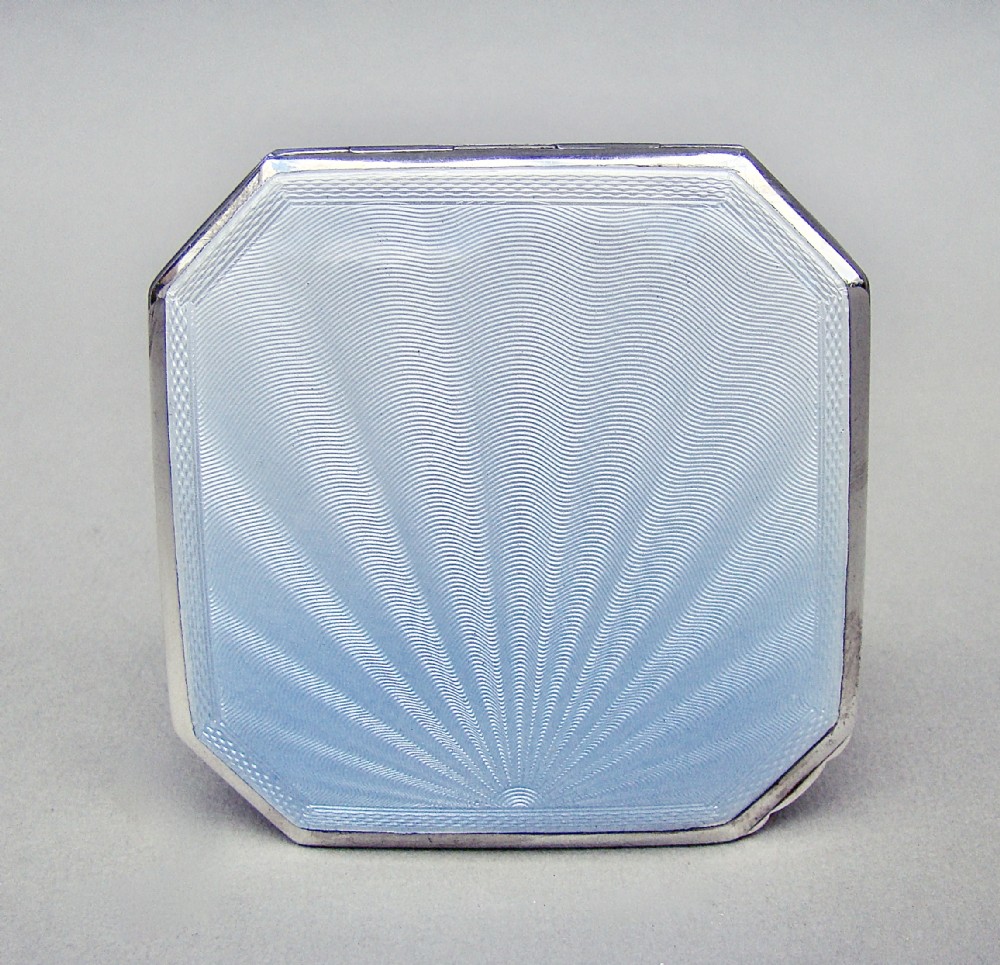 STUNNING MID-CENTURY SILVER & GUILLOCHE ENAMEL COMPACT BY CRISFORD & NORRIS, BIRMINGHAM 1950