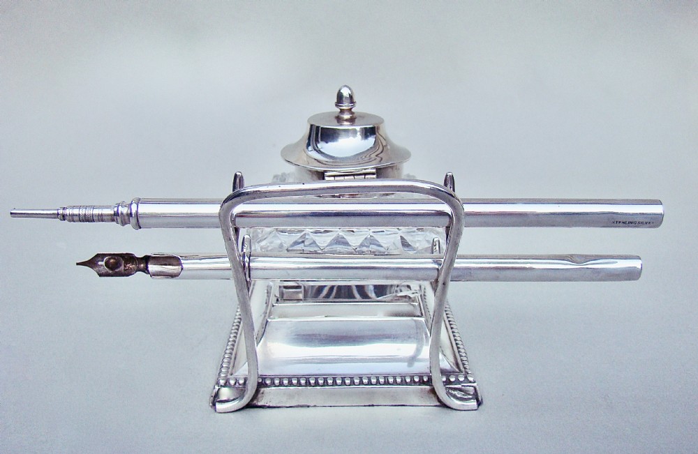 RARE EDWARDIAN SILVER INKSTAND BY WILLIAM HUTTON & SONS, LONDON 1903 View IV