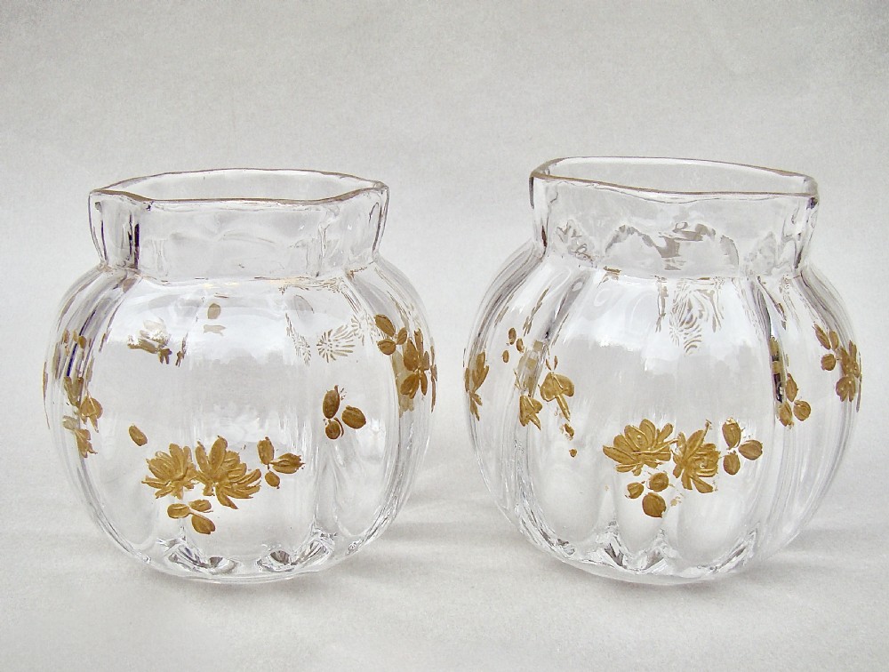 DELIGHTFUL PAIR OF 19TH C. FRENCH SMALL SOLIFLORE GILT GLASS VASES, CIRCA 1890