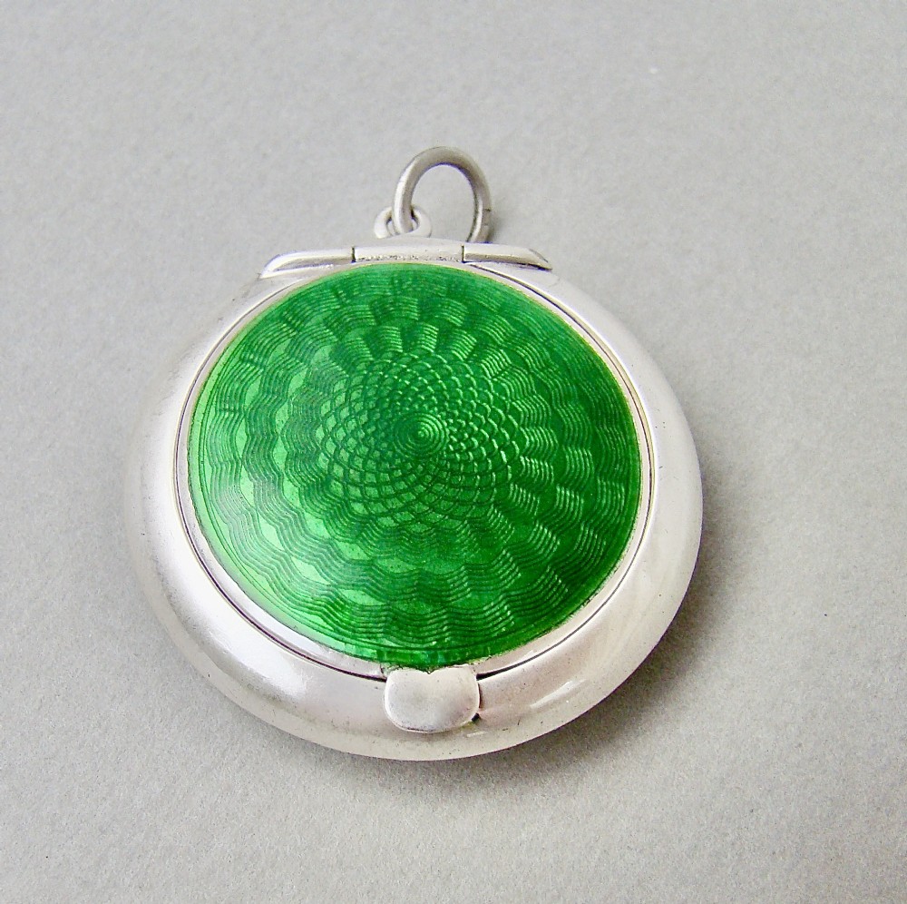 STUNNING ART DECO SILVER & GUILLOCHE ENAMEL COMPACT BY CRISFORD & NORRIS, BIRMINGHAM 1922