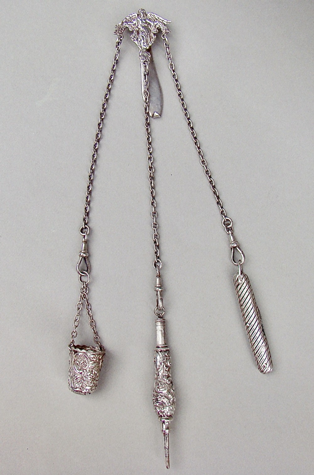 SUPERB VICTORIAN SILVER CHATELAINE BY FREDERICK EDMONDS, LONDON 1893