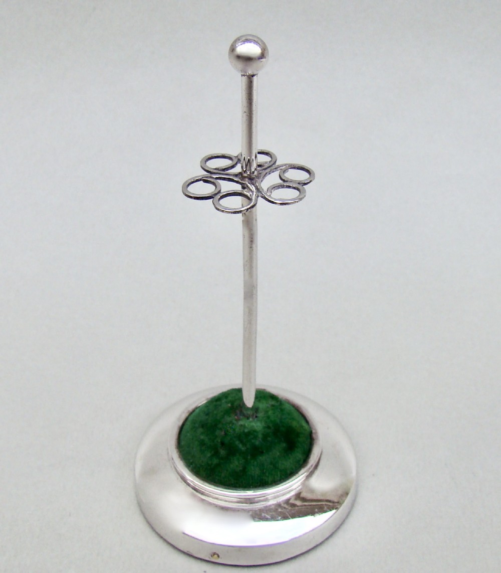 DELIGHTFUL EDWARDIAN SILVER HAT PIN HOLDER BY SAUNDERS & SHEPHERD , CHESTER 1905