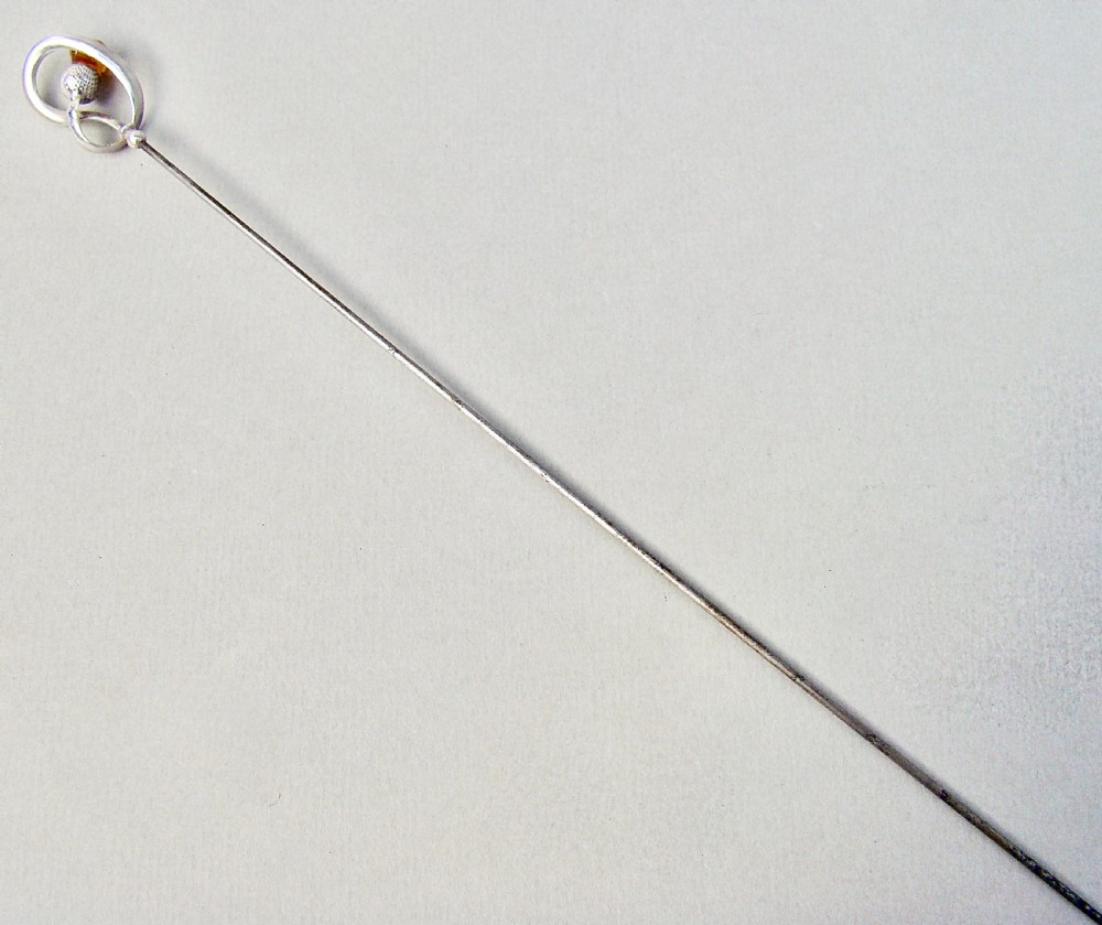 EXQUISITE EDWARDIAN SILVER & AMBER GLASS HAT PIN BY CHARLES HORNER, CHESTER 1908 View IV