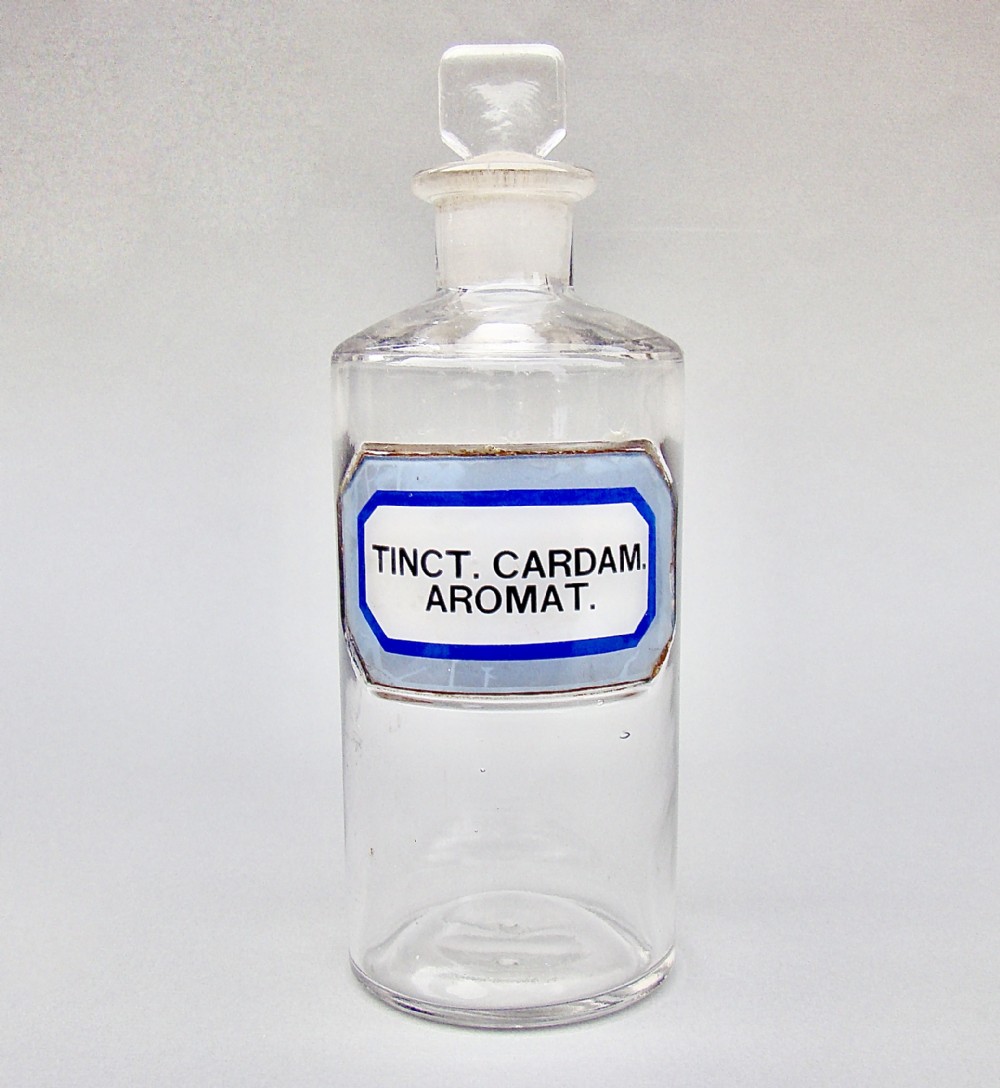 RARE BLUE LABEL VICTORIAN SMALL APOTHECARY BOTTLE, CIRCA 1890