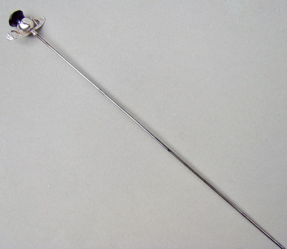 CHARLES HORNER ART DECO SILVER & AMETHYST GLASS HAT PIN, CHESTER 1923 View II