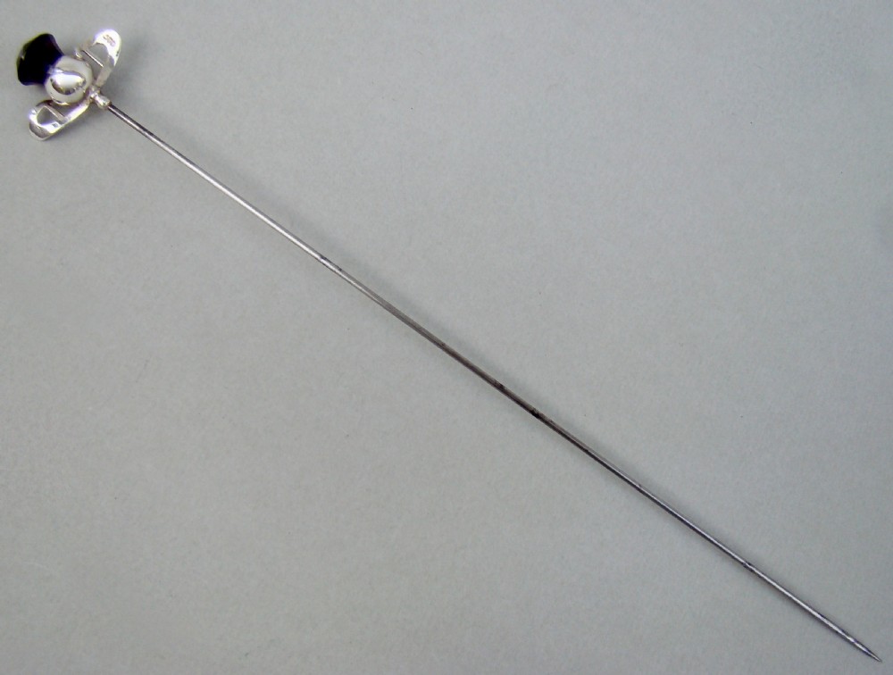 CHARLES HORNER ART DECO SILVER & AMETHYST GLASS HAT PIN, CHESTER 1923 View IV