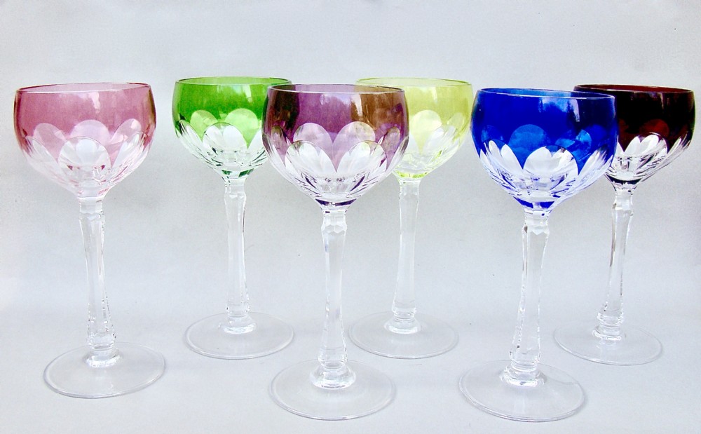 FABULOUS SET OF SIX BOHEMIAN CRYSTAL WINE GLASSES, CIRCA 1890 View III