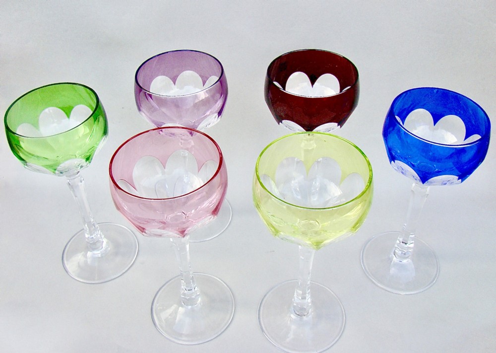 FABULOUS SET OF SIX BOHEMIAN CRYSTAL WINE GLASSES, CIRCA 1890 View II