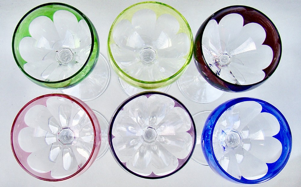FABULOUS SET OF SIX BOHEMIAN CRYSTAL WINE GLASSES, CIRCA 1890 View XI