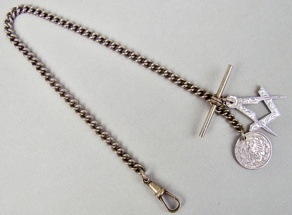 WATCH CHAIN WITH VICTORIAN SILVER MASONIC PENDANT BY JOSEPH BLADON, LONDON 1898 View II
