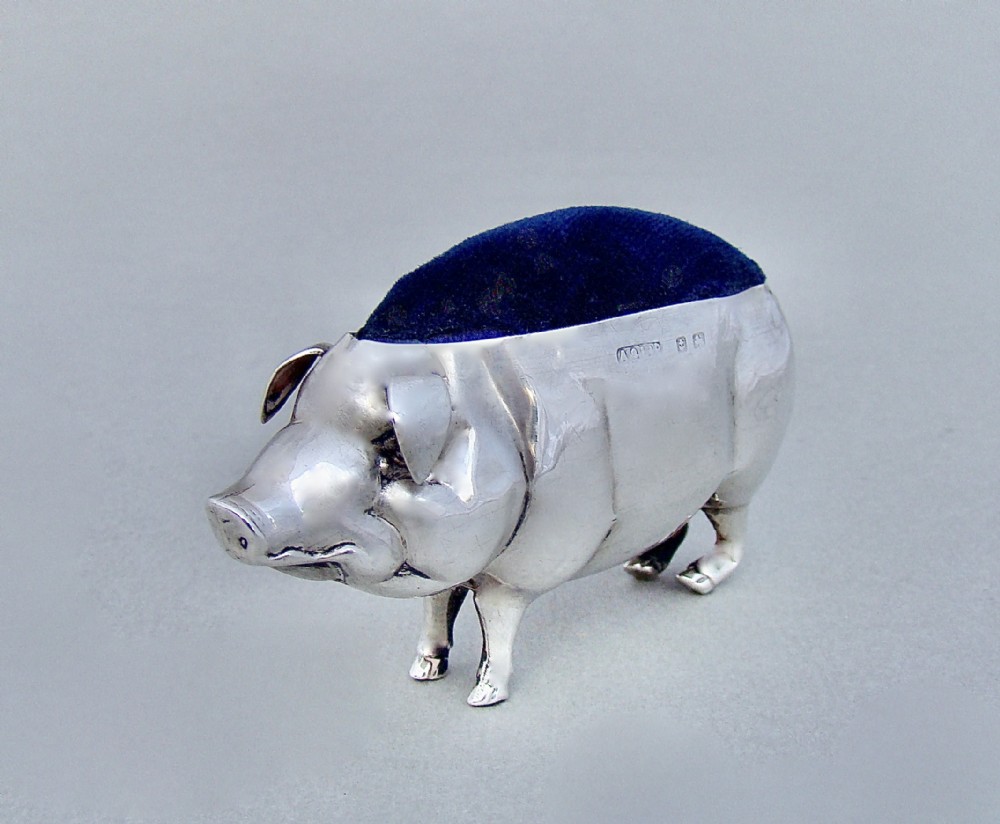 LARGE GEORGE V SILVER “ PIG” PIN CUSHION BY ADIE & LOVEKIN , BIRMINGHAM CIRCA 1910