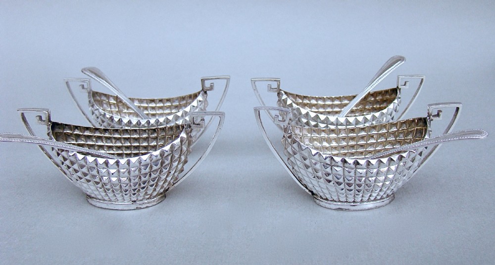 FABULOUS CASED SET OF FOUR VICTORIAN SILVER SALT CELLARS BY JAMES DIXON & SONS, SHEFFIELD 1889 View II