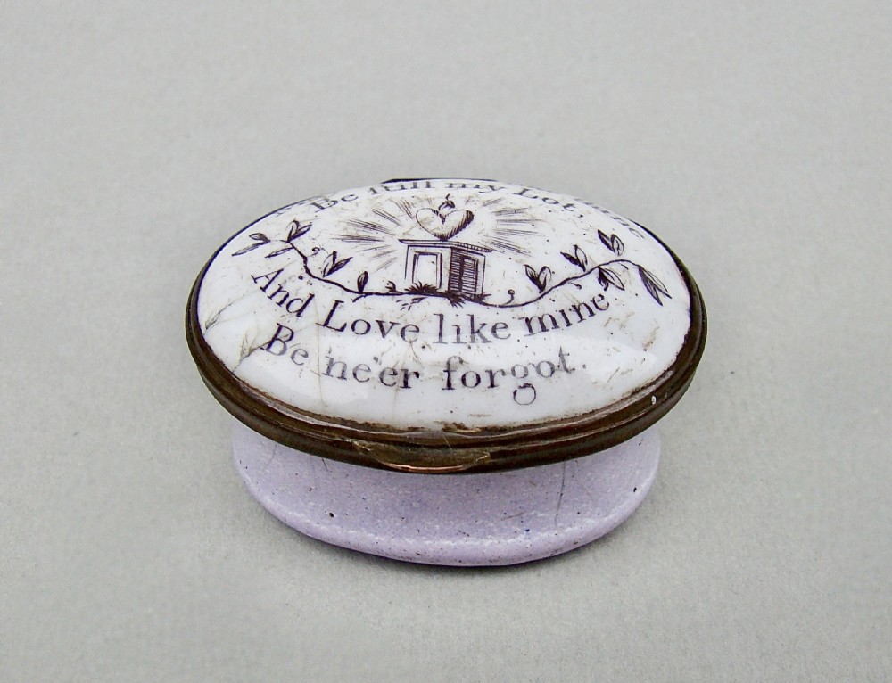 RARE GEORGIAN BILSTON ENAMEL PATCH BOX, CIRCA 1780
