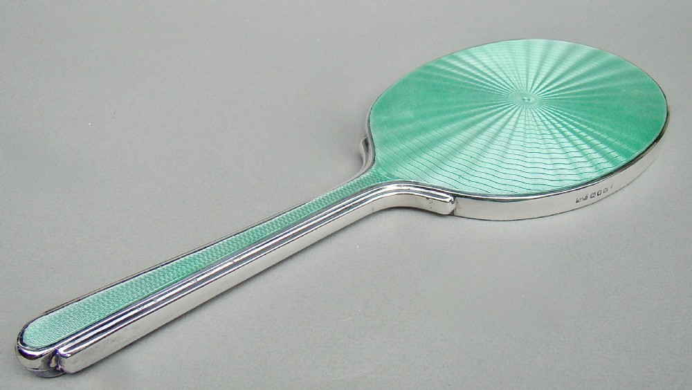 FABULOUS SILVER AND GUILLOCHE ENAMEL HAND MIRROR BY MAPPIN & WEBB,  BIRMINGHAM 1936 View II