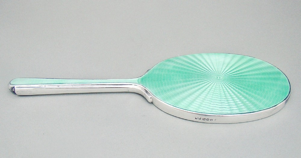 FABULOUS SILVER AND GUILLOCHE ENAMEL HAND MIRROR BY MAPPIN & WEBB,  BIRMINGHAM 1936 View IV