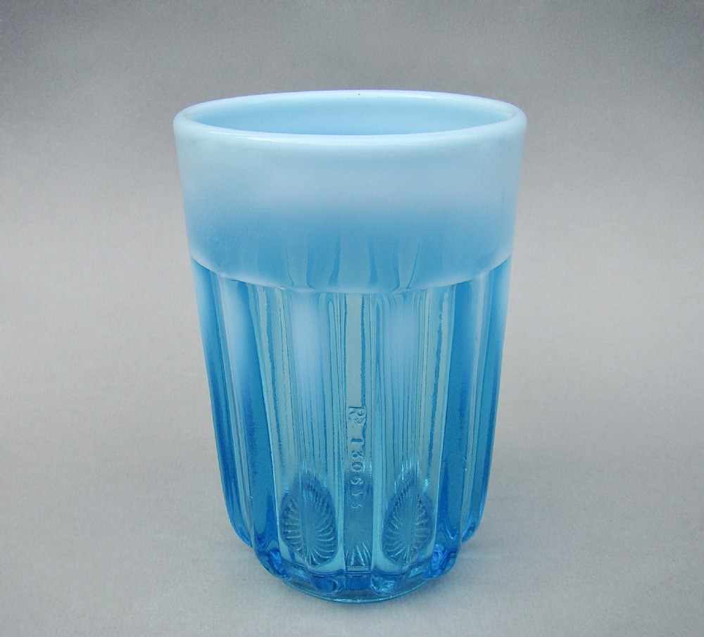 VICTORIAN BLUE PEARLINE GLASS BEAKER BY DAVIDSON, CIRCA 1890