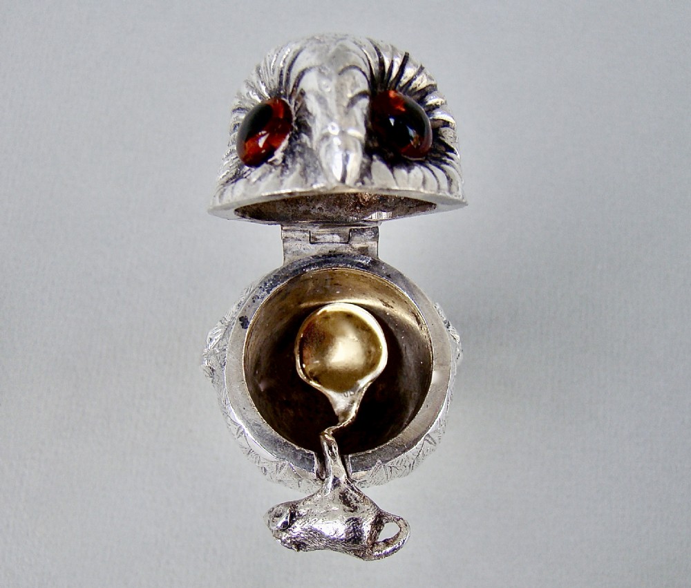 RARE SOLID SILVER OWL CRUET SET BY R. COMYNS, LONDON 1965 View IX