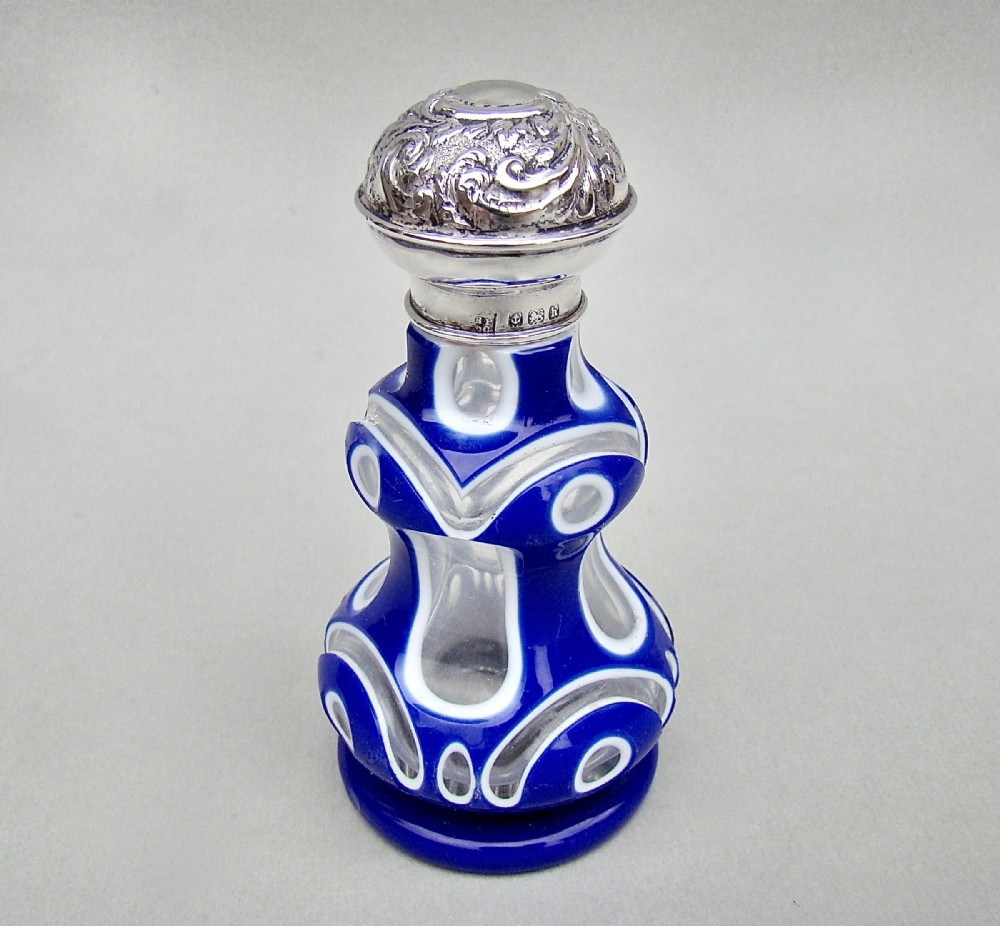 STUNNING EDWARDIAN SILVER & BOHEMIAN TRIPLE CASED GLASS SCENT BOTTLE, BIRMINGHAM 1907