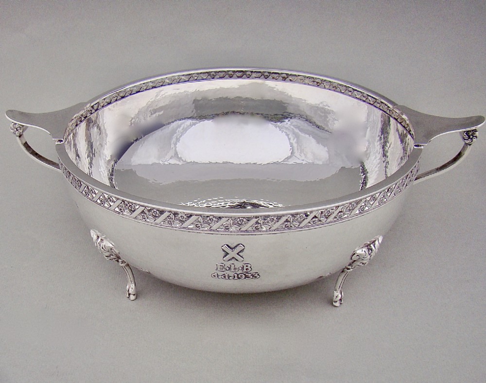LARGE ARTS & CRAFT SILVER BOWL ATTRIBUTED TO A. E. JONES, LONDON 1933