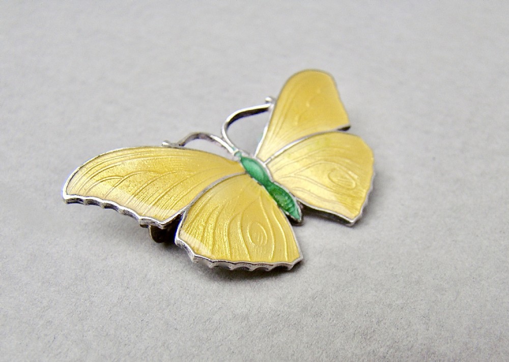 SMALL STERLING SILVER & YELLOW ENAMEL BUTTERFLY BROOCH, CIRCA 1930 View II