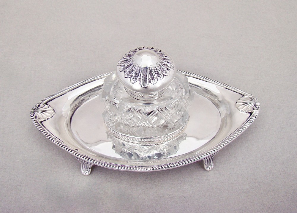 EXQUISITE VICTORIAN SILVER & GLASS INKSTAND BY BY HENRY WILKINSON & CO, LONDON 1892
 View II