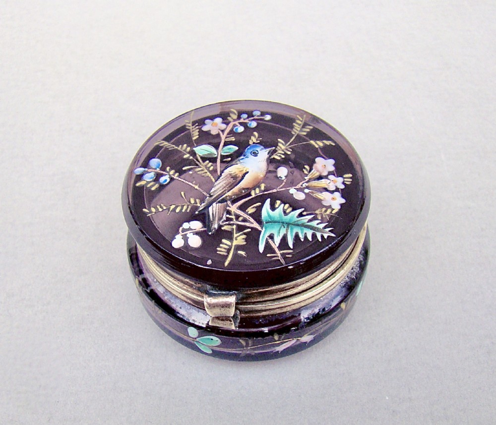 19TH CENTURY FRENCH ENAMELLED AMETHYST GLASS TRINKET BOX, CIRCA 1890