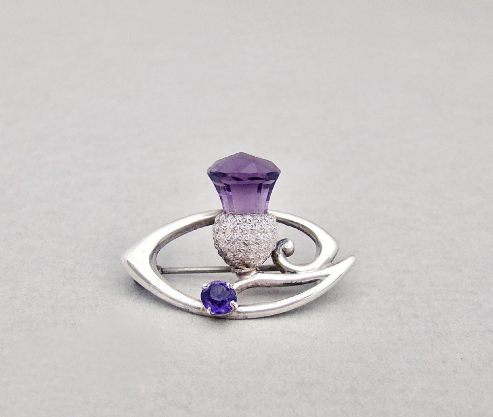 EXQUISITE CHARLES HORNER ART NOUVEAU SILVER & AMETHYST BROOCH, CHESTER 1909