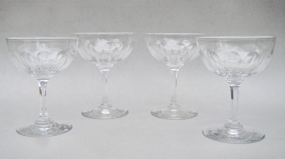 ELEGANT SET OF FOUR  OF VICTORIAN SLICED-CUT CHAMPAGNE COUPES, CIRCA 1890