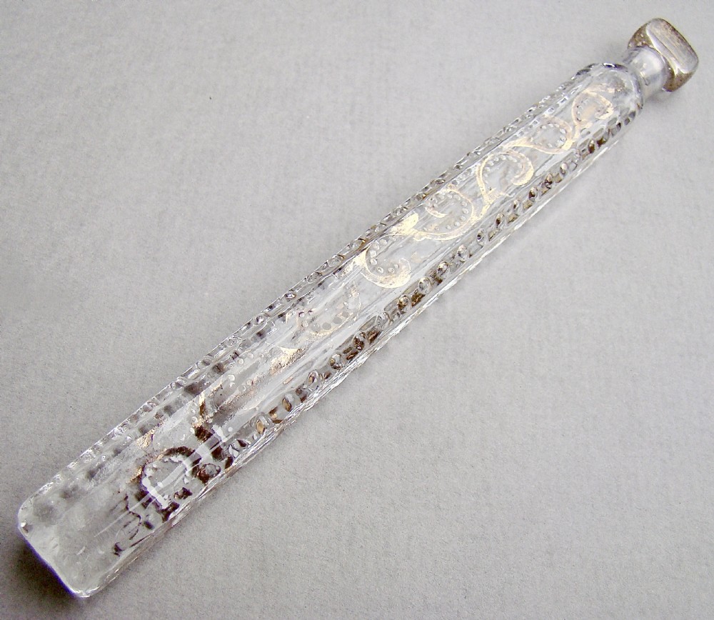 UNUSUAL LARGE OXFORD LAVENDER  GILT & ENAMELLED SCENT BOTTLE, CIRCA 1860
 View II