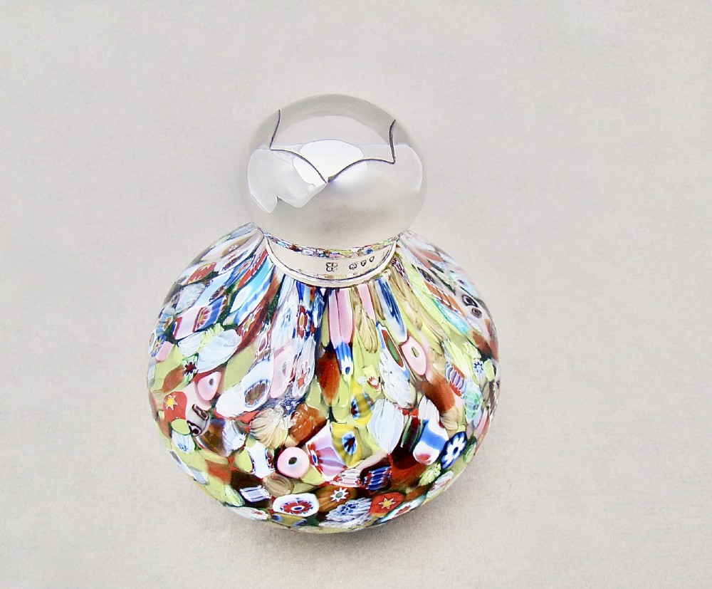 FABULOUS VICTORIAN SILVER MOUNTED LARGE MILLEFIORI GLASS SCENT BOTTLE BY W & G  NEAL, LONDON 1890 View II
