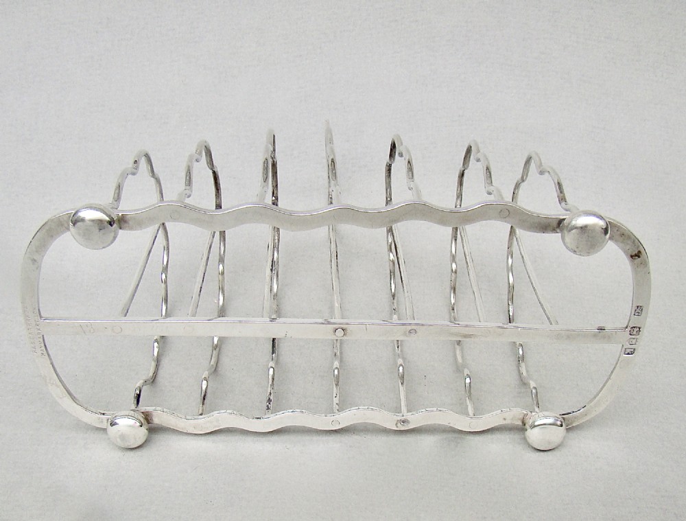 GOOD EDWARDIAN SOLID SILVER TOAST RACK BY S. GARRARD, LONDON 1905 View V