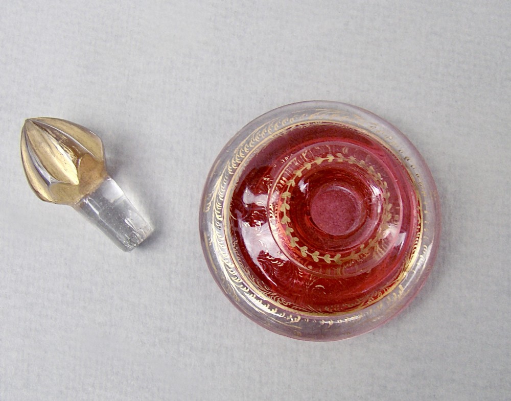 EXQUISITE SMALL FRENCH CRANBERRY GLASS SCENT BOTTLE, CIRCA 1870 View IV