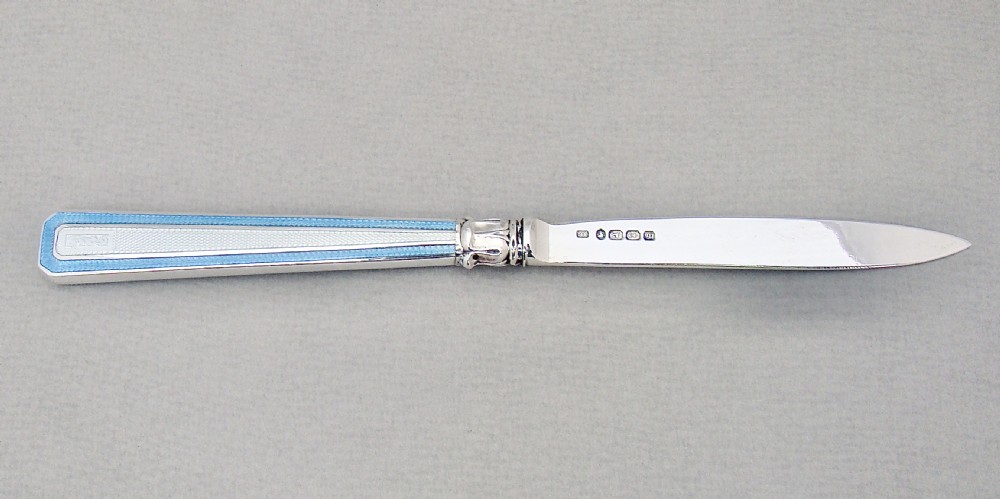VICTORIAN SILVER AND DUAL COLOUR GUILLOCHE ENAMEL LETTER OPENER BY JOHN GILBERT, BIRMINGHAM 1876 View II