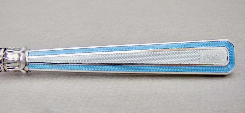 VICTORIAN SILVER AND DUAL COLOUR GUILLOCHE ENAMEL LETTER OPENER BY JOHN GILBERT, BIRMINGHAM 1876 View IV