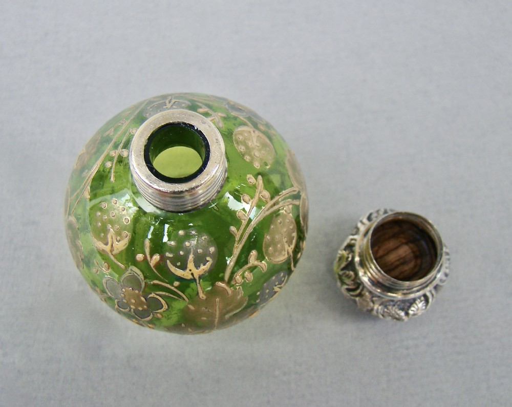 VICTORIAN SILVER MOUNTED GREEN AND GILT MOSER GLASS SCENT BOTTLE, CIRCA 1890 View IV