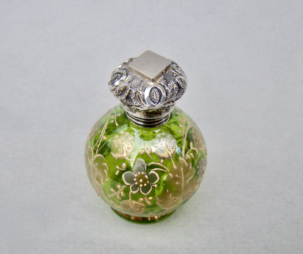 VICTORIAN SILVER MOUNTED GREEN AND GILT MOSER GLASS SCENT BOTTLE, CIRCA 1890 View VI