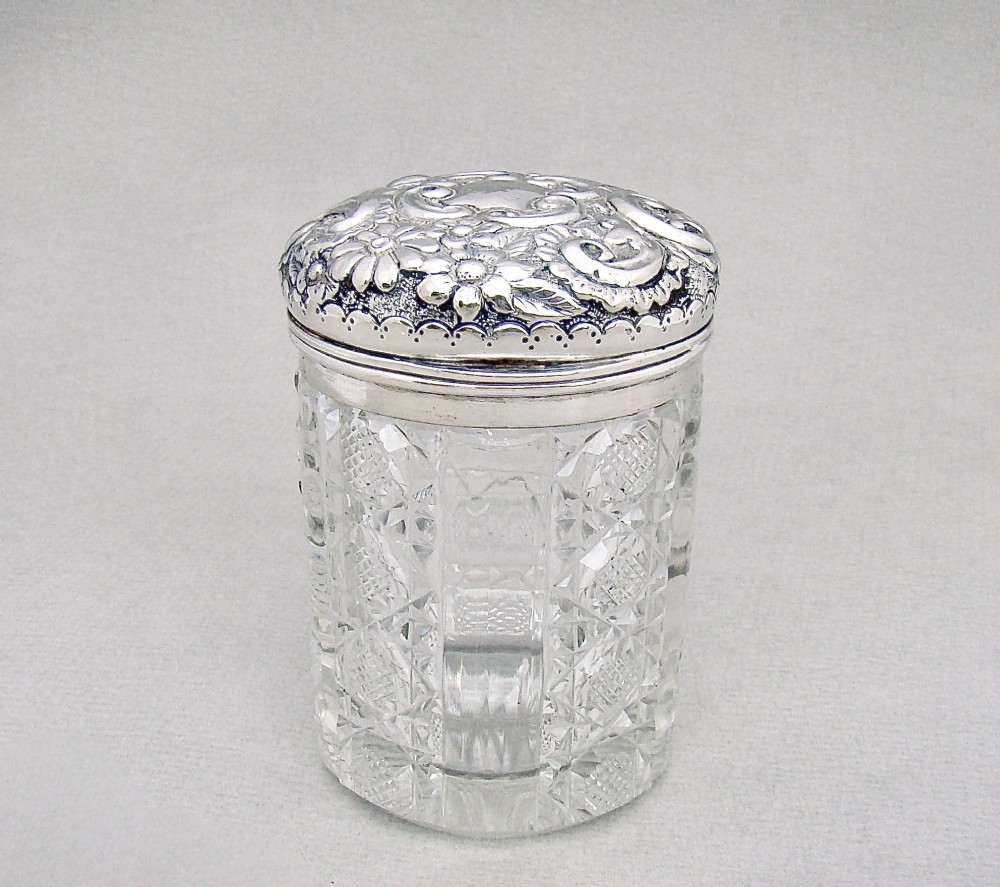 GOOD VICTORIAN SILVER MOUNTED SLICED-CUT GLASS DRESSING TABLE JAR, BIRMINGHAM 1891