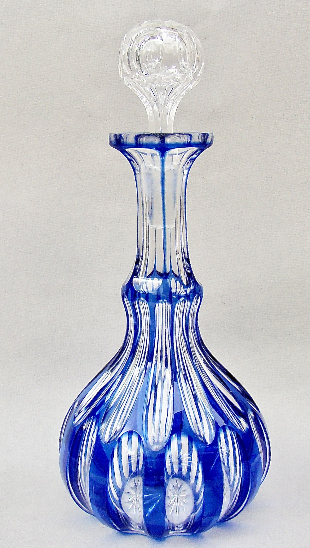 BEAUTIFUL BOHEMIAN BRISTOL BLUE OVERLAY GLASS DECANTER, CIRCA 1890