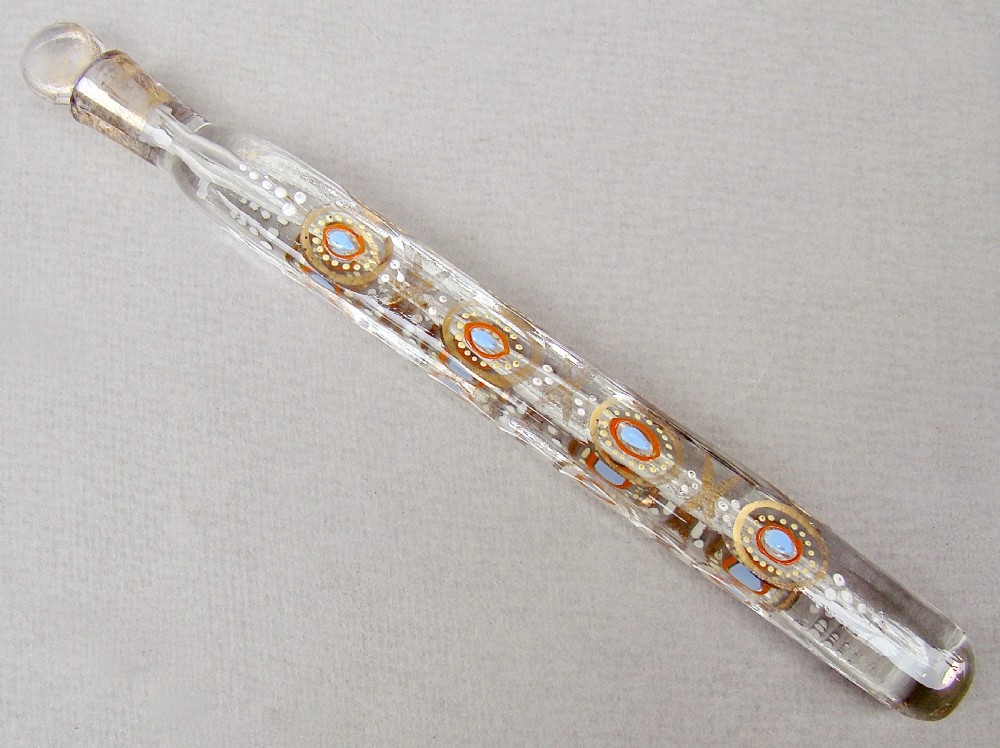 UNUSUAL LARGE OXFORD LAVENDER GILT & POLYCHROME ENAMEL SCENT BOTTLE, CIRCA 1860 View II