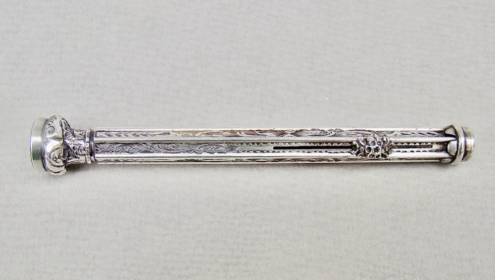 RARE VICTORIAN SILVER PROPELLING PENCIL & DIP PEN WITH BLOODSTONE SEAL, CIRCA 1880 View VI