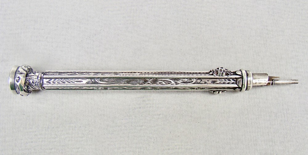 RARE VICTORIAN SILVER PROPELLING PENCIL & DIP PEN WITH BLOODSTONE SEAL, CIRCA 1880 View VII