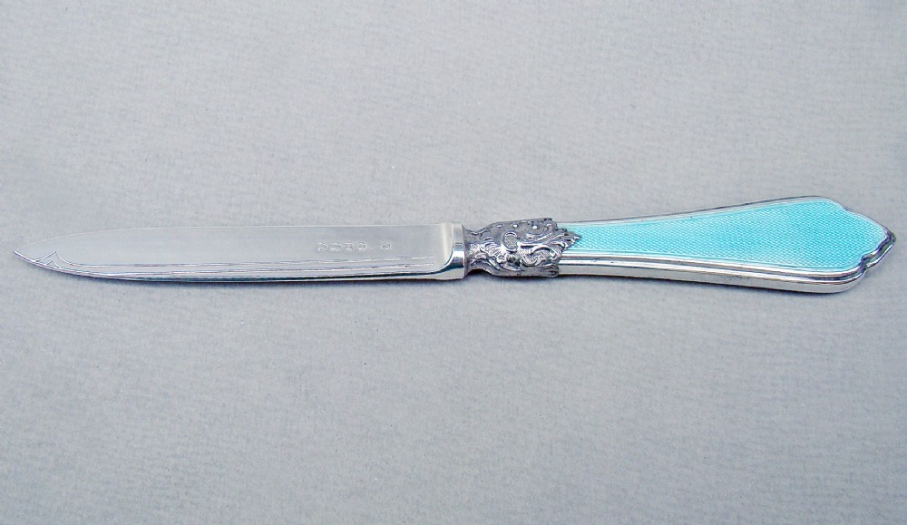 FABULOUS VICTORIAN SILVER AND GUILLOCHE ENAMEL LETTER OPENER BY WILLIAM HUTTON & SONS, LONDON 1885 View II