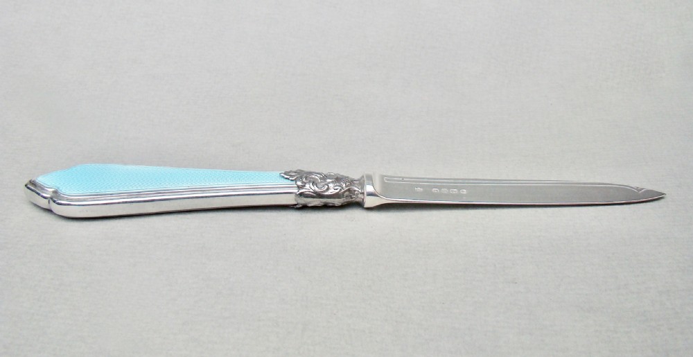 FABULOUS VICTORIAN SILVER AND GUILLOCHE ENAMEL LETTER OPENER BY WILLIAM HUTTON & SONS, LONDON 1885 View V