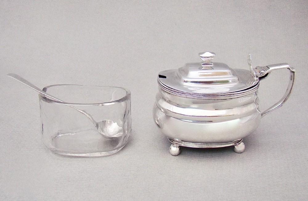 GOOD GEORGIAN SILVER MUSTARD POT & MATCHING SPOON BY SARAH & JOHN BLAKE, LONDON 1819 View V