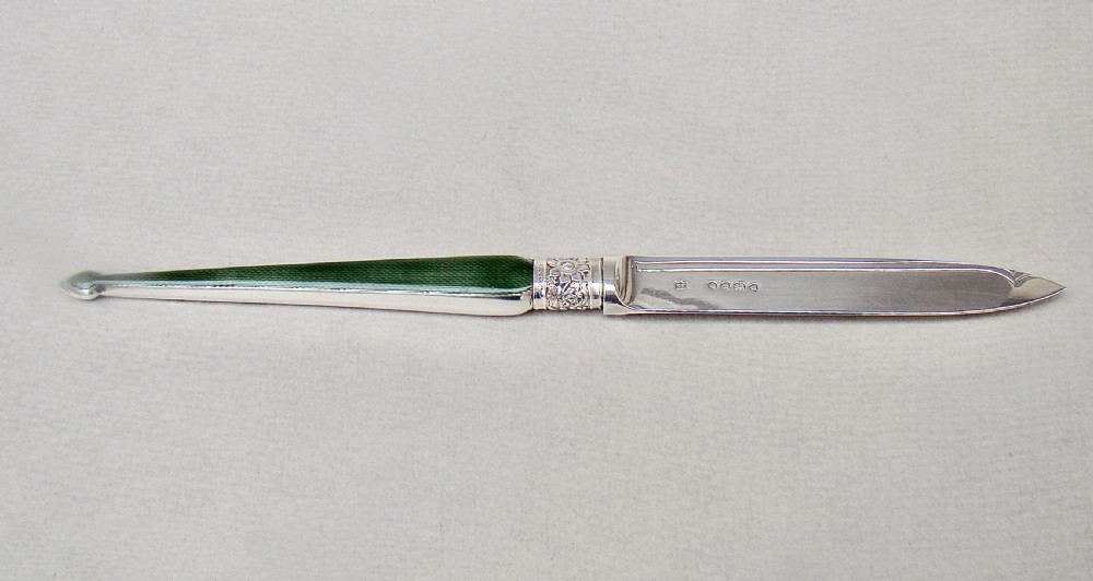 UNUSUAL VICTORIAN SILVER AND GUILLOCHE ENAMEL LETTER OPENER BY WILLIAM HUTTON & SONS, LONDON 1885 View II