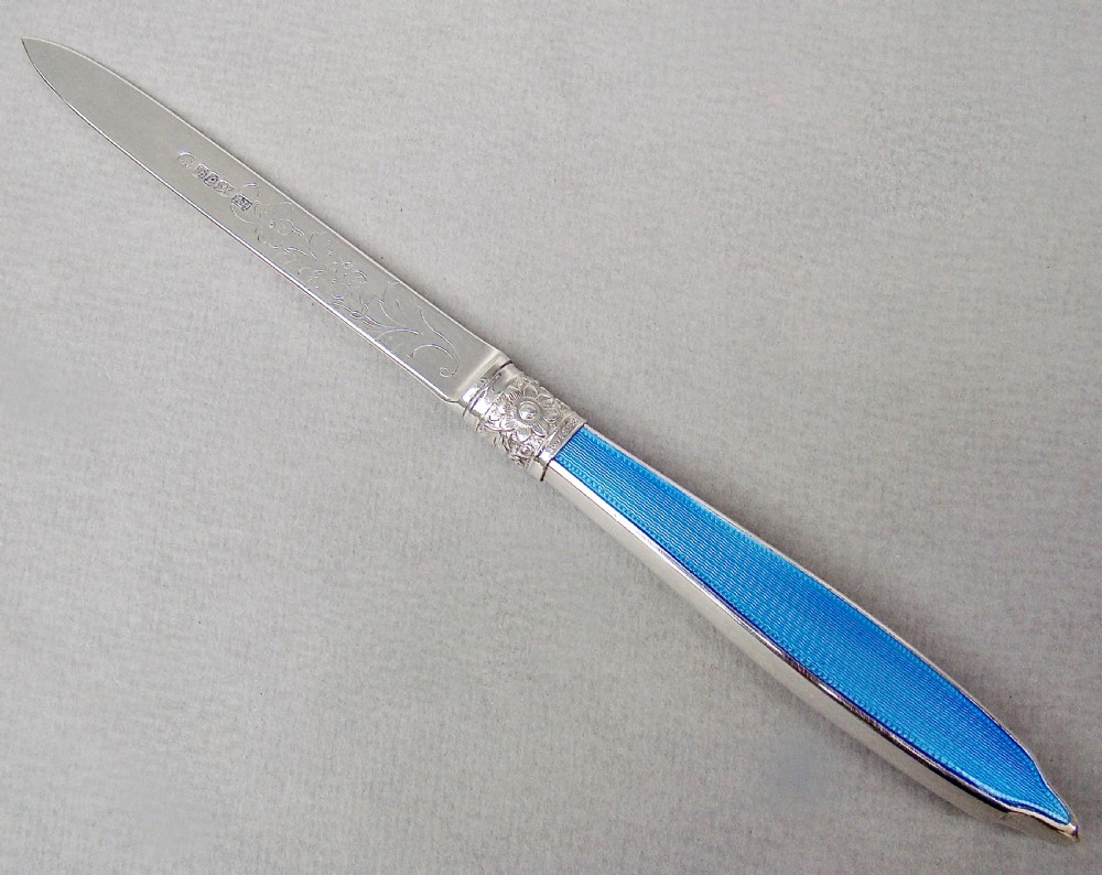 STUNNING SILVER AND GUILLOCHE ENAMEL LETTER OPENER BY AARON HADFIELD, SHEFFIELD 1858
